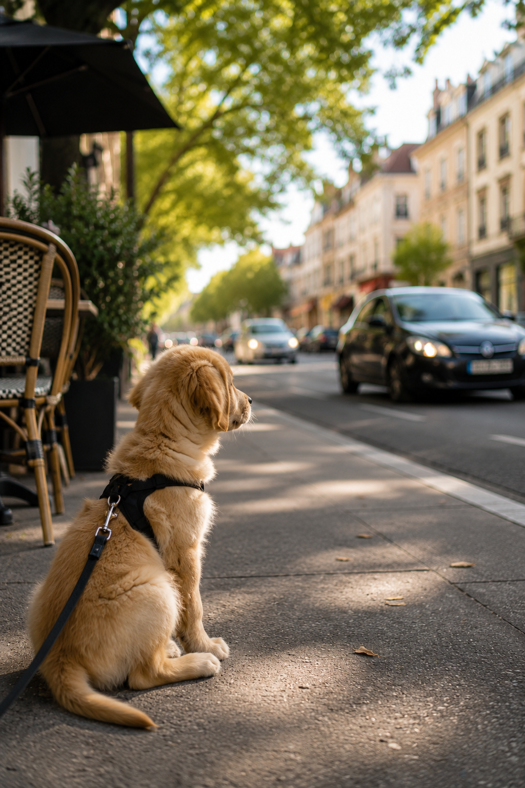 Chiot observant calmement son environnement